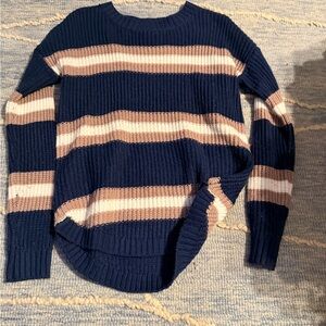 SO Women's Navy and Beige Striped Sweater
